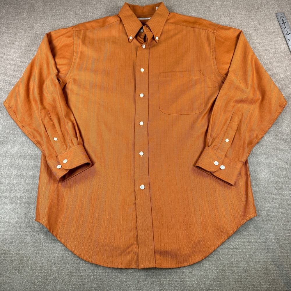 Turnbury Mens Burnt Orange Herringbone Cotton Button Down Shirt Size M 33